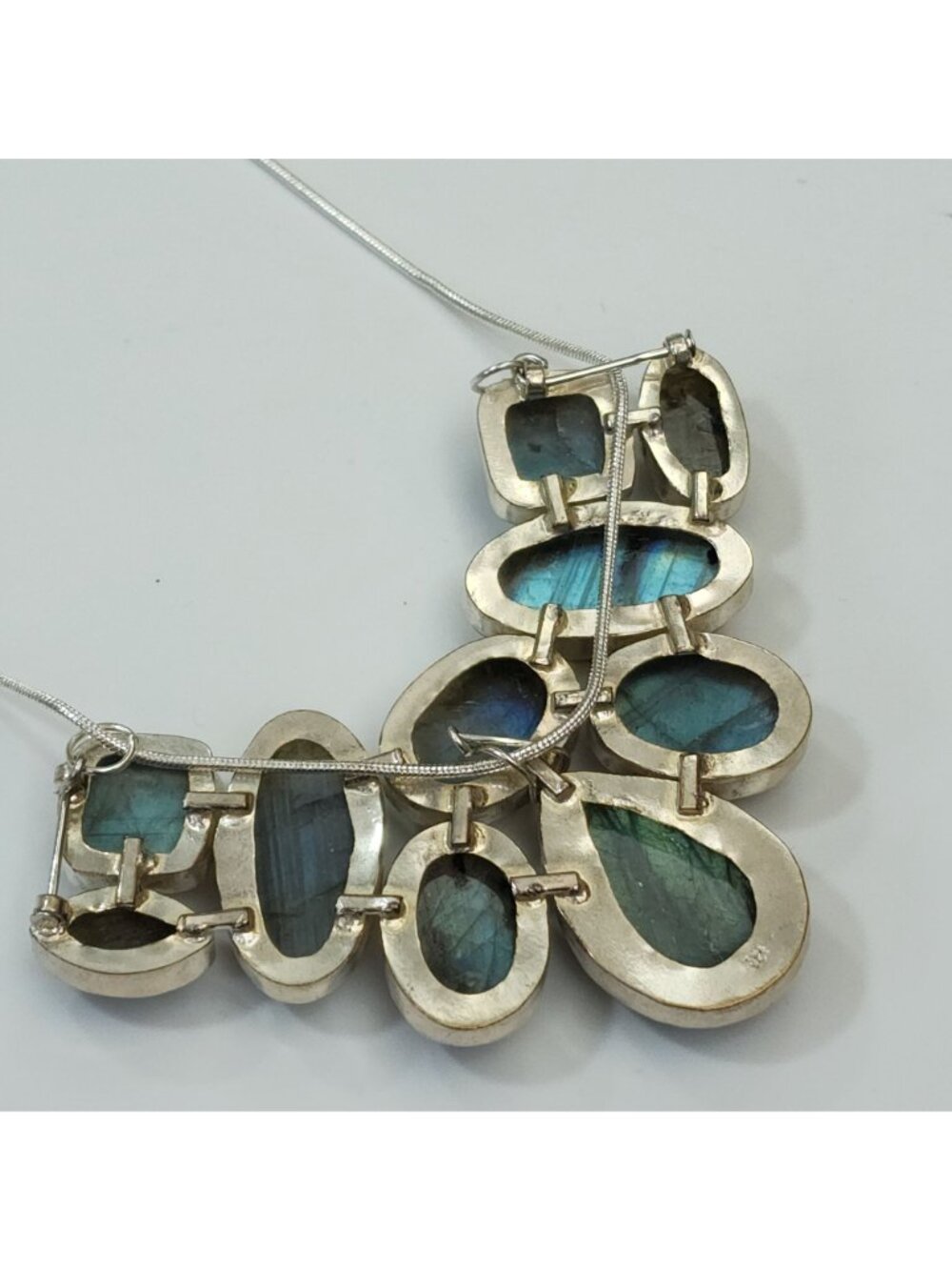 Artisan 10 Labradorite Gemstones Statement Pendant On 925 Silver 20" Chain - Picture 4 of 4